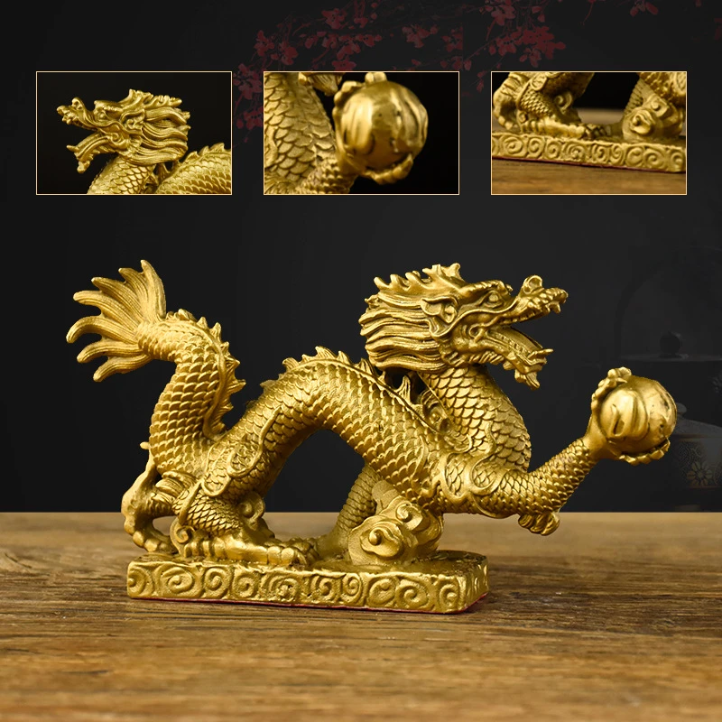 铜龙摆件五爪金龙青龙工艺品生肖龙单龙戏珠家居装饰品