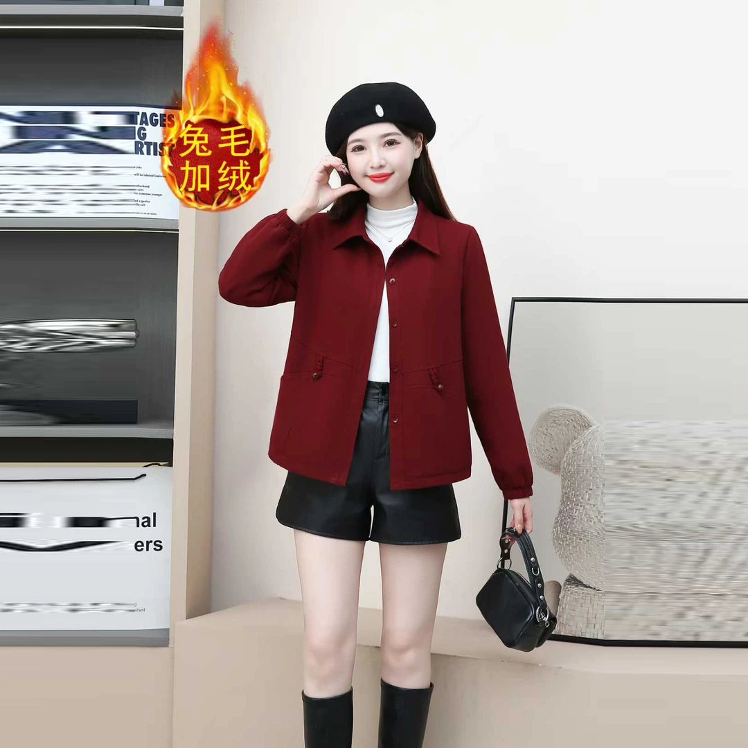 2025洗水棉厚款保暖短款秋冬季女短外套纯色宽松型显瘦加绒外套