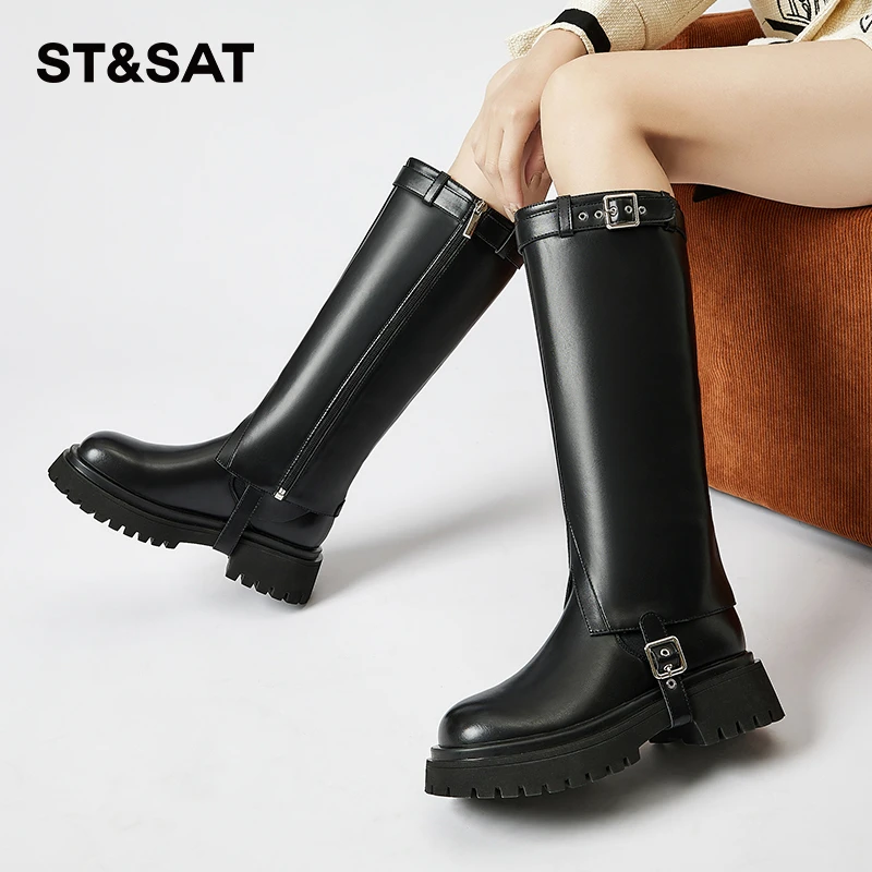 星期六一鞋两穿切尔西靴女不过膝高筒长靴25冬季加绒可拆卸库管靴