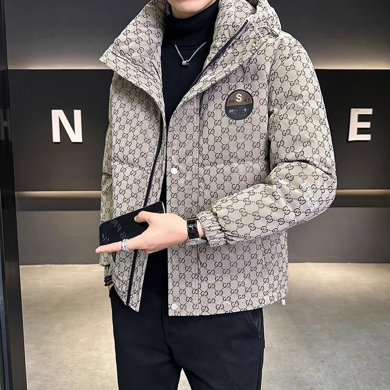 冬季羽绒服男连帽潮牌2025新款时尚印花高级感加厚鸭绒外套男冬装