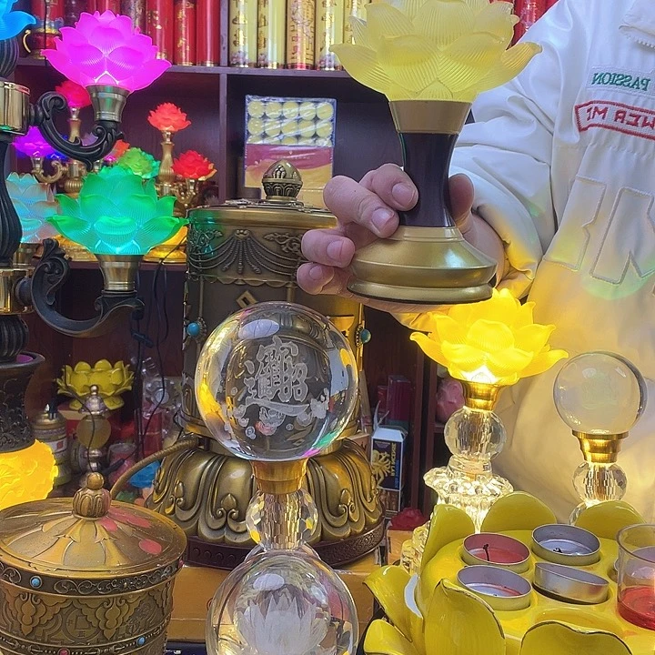 有机玻璃2对充电莲花灯 黄色