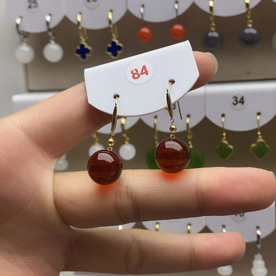 血珀18K金镶嵌耳饰