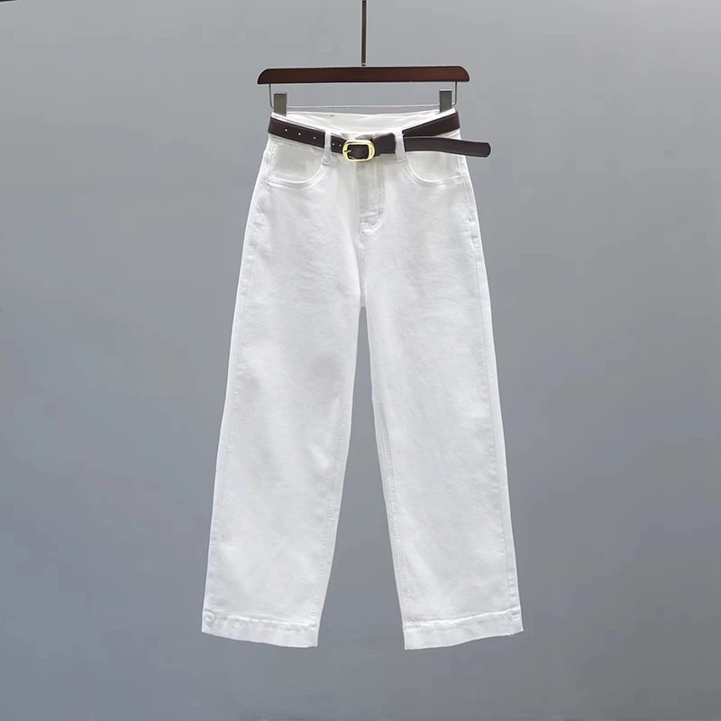 白色高腰显瘦直筒阔腿牛仔裤女2025秋季新款宽松休闲百搭拖地裤子