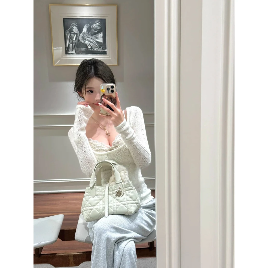 纯欲风蕾丝吊带背心设计修身显瘦打底上衣女2025秋季直筒休闲裤子