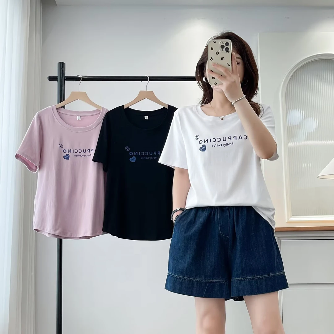 JIANAOBEN/简澳本大码洋气显瘦宽松时尚字母印花百搭圆领短袖T恤