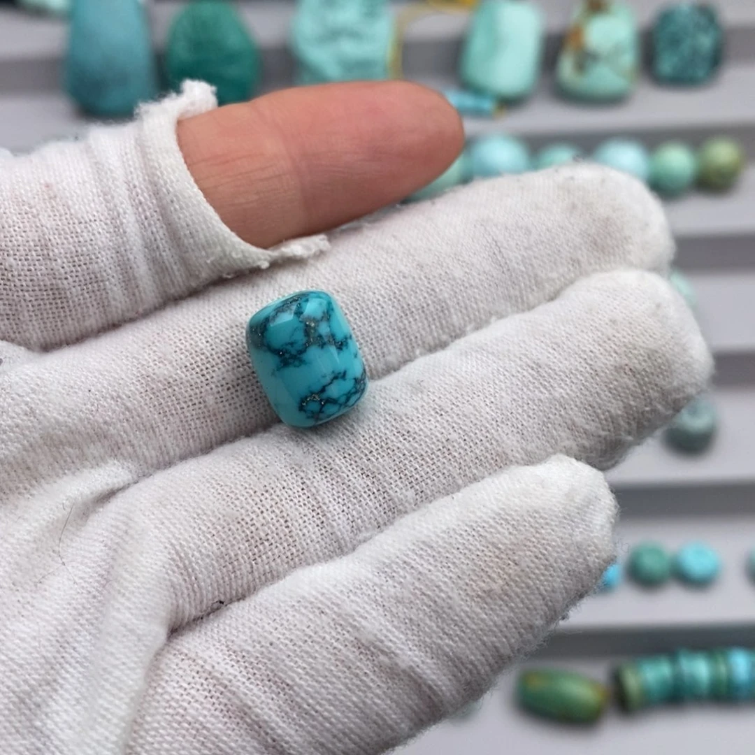 未镶嵌绿松石卡10高瓷蓝网花桶珠