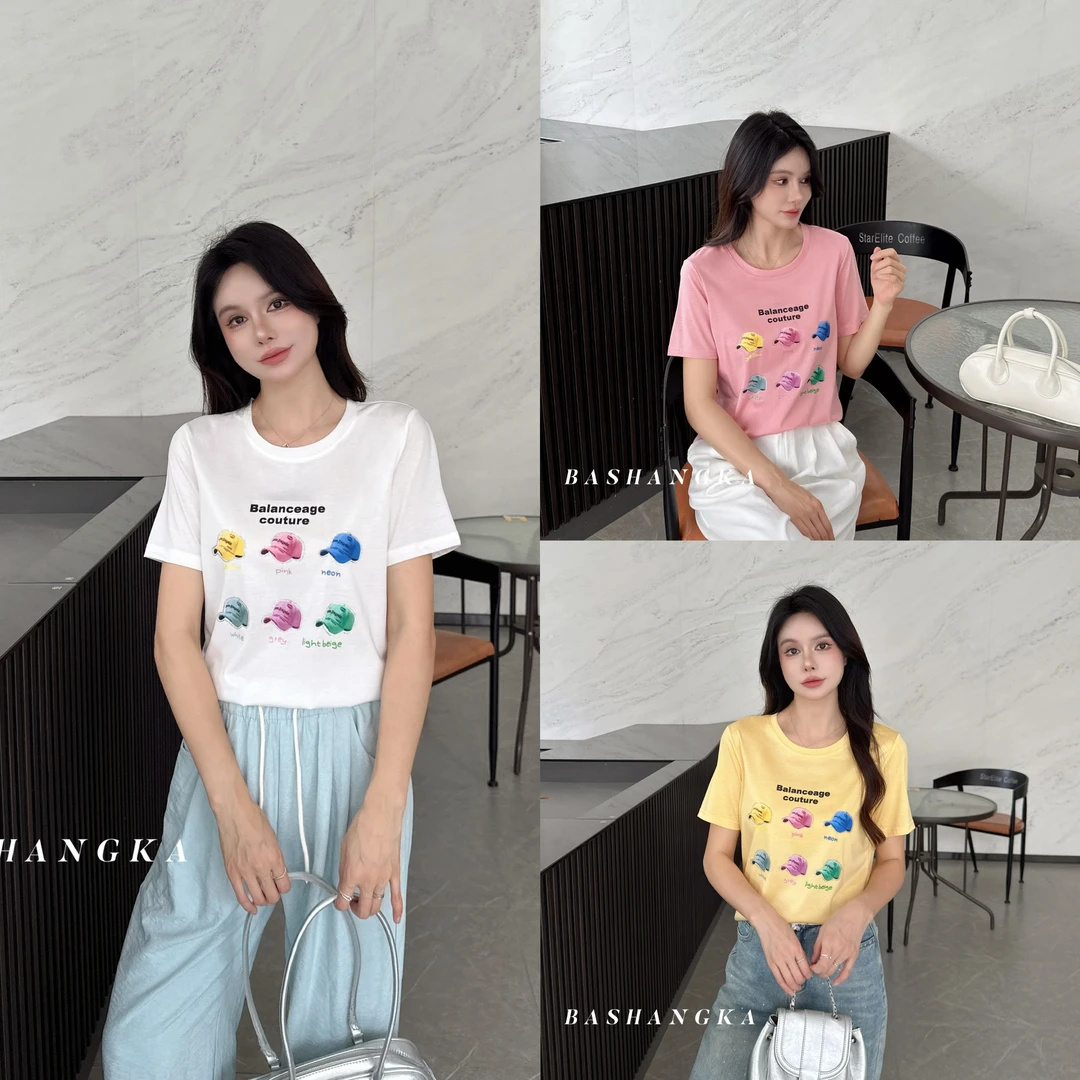 芭尚卡夏款烫钻帽子圆领上衣9175