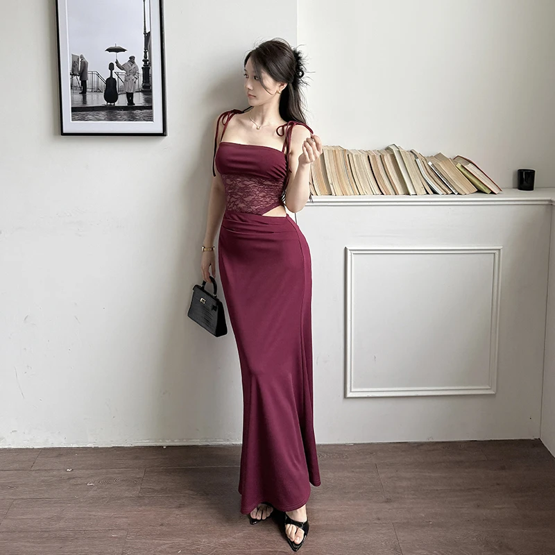 【法式】性感蕾丝气质高贵御姐时尚显瘦收腰镂空拼接吊带连衣裙女