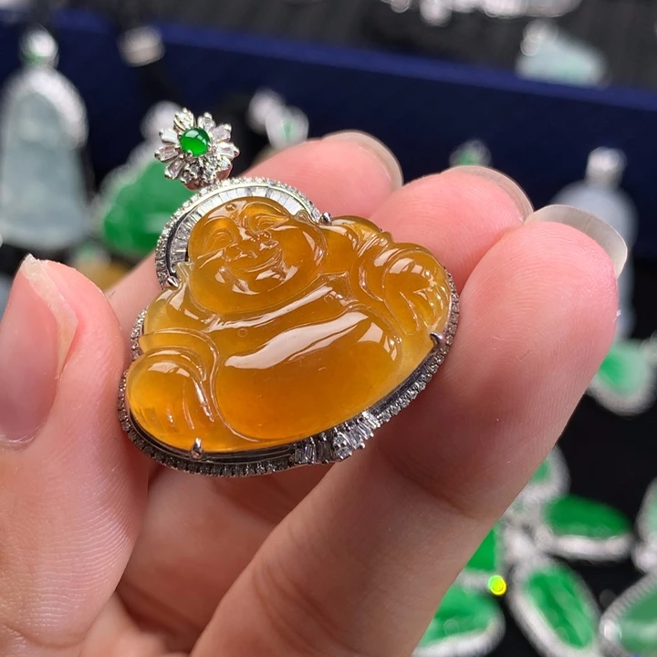 雅***翡翠18K金镶嵌吊坠(不含链)