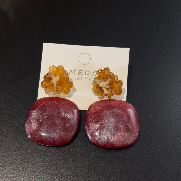 喜看优选复古花朵红色椭方形吊坠新娘饰品