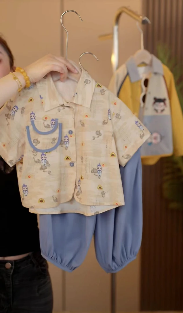 幂姐【敖丙】2025夏季新品儿童潮酷风短袖套装MJC253065