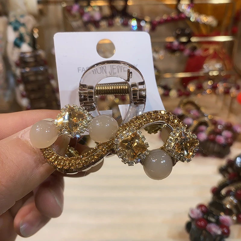 弈唯6厘米香槟色钻钻小抓夹山茶花半扎夹气质时尚重工韩版精致