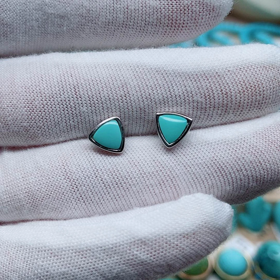 绿松石耳饰银S925镶嵌