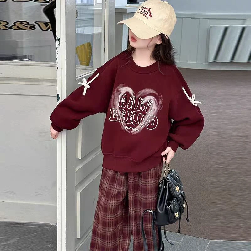 女童春秋款套装中大童洋气时髦卫衣儿童2025新款格子裤两件套