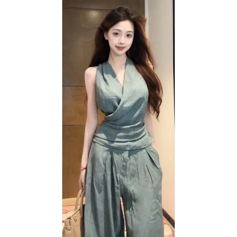 【XIAOBAWANG】清冷禅意无袖扭结上衣中式风显瘦气质两件套W