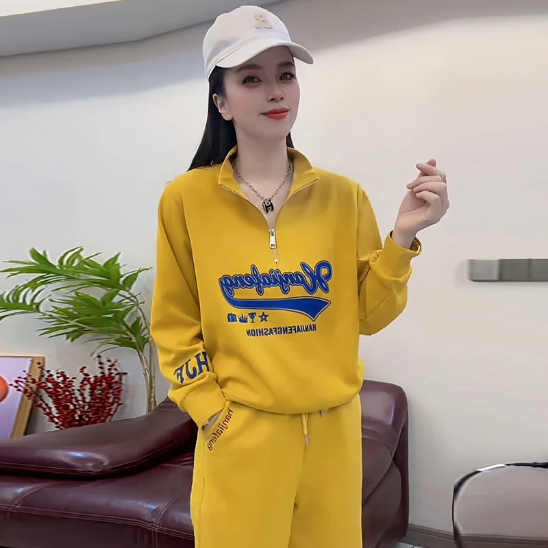 韩版美式休闲宽松卫衣女2025年秋冬新款高含棉印花半拉链拼接上衣