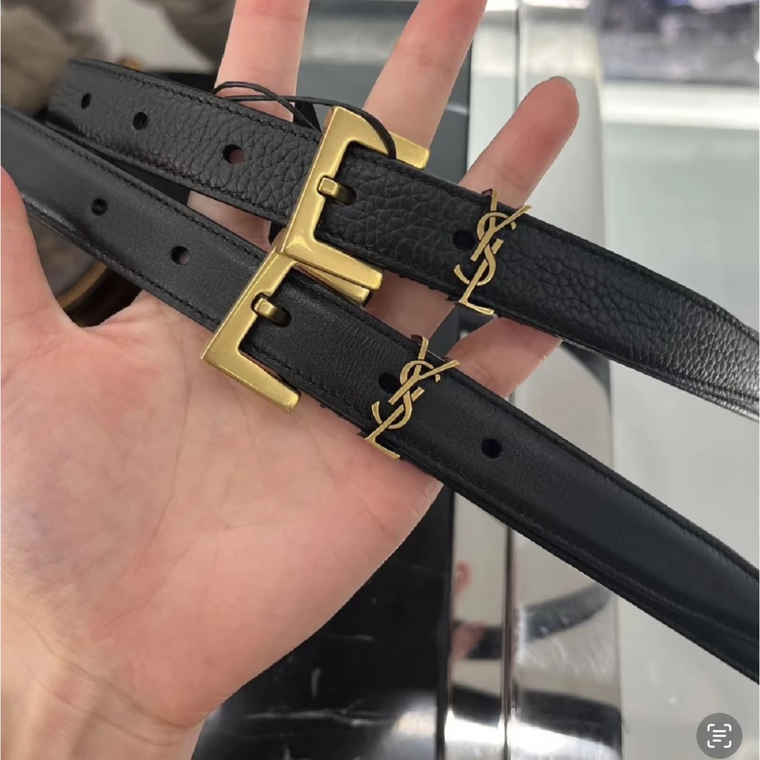 未使用 YSL/圣罗兰 魔方JT【2CM】小牛皮金扣腰带/金色