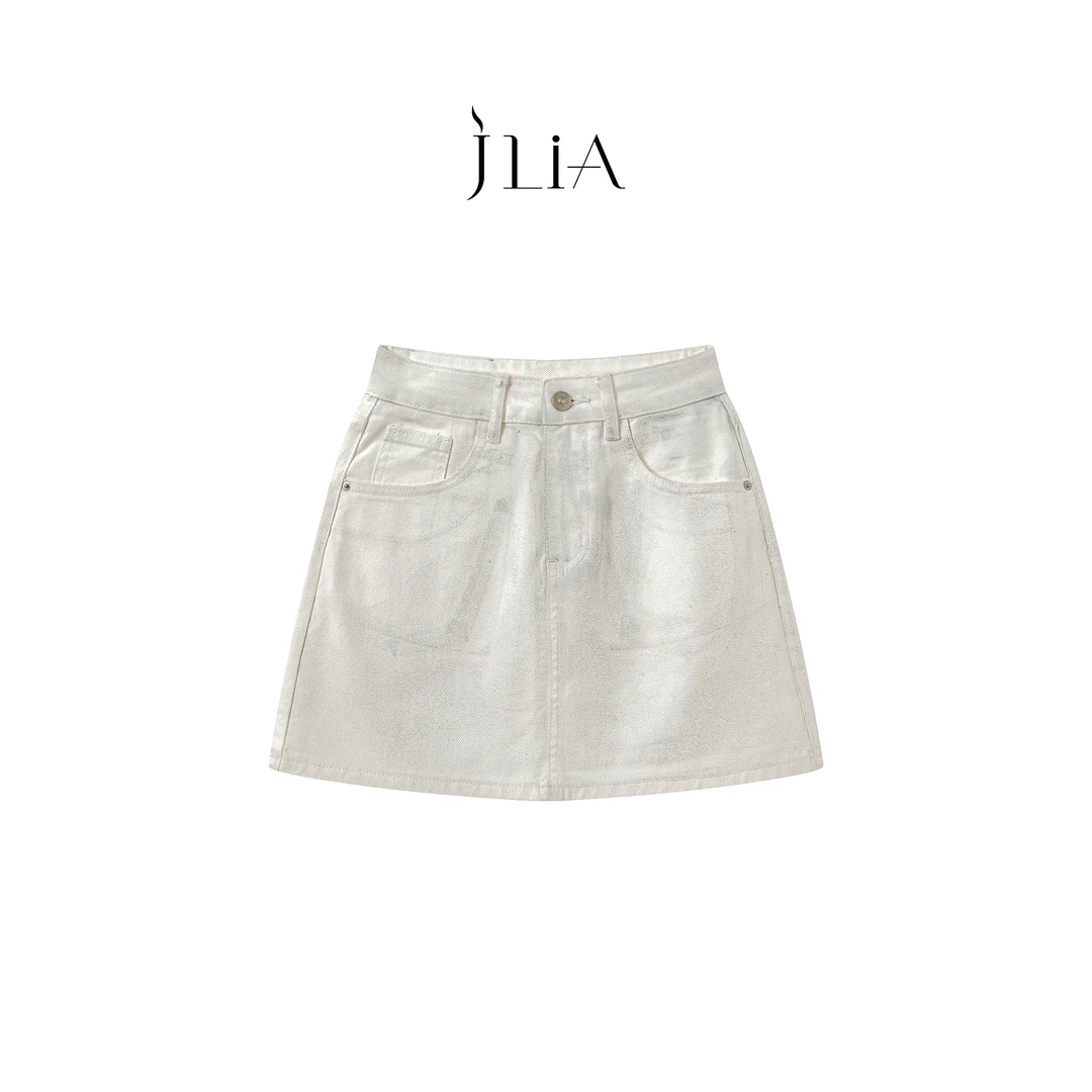 JLIA -1033-夏季新款银粉白色牛仔短裙