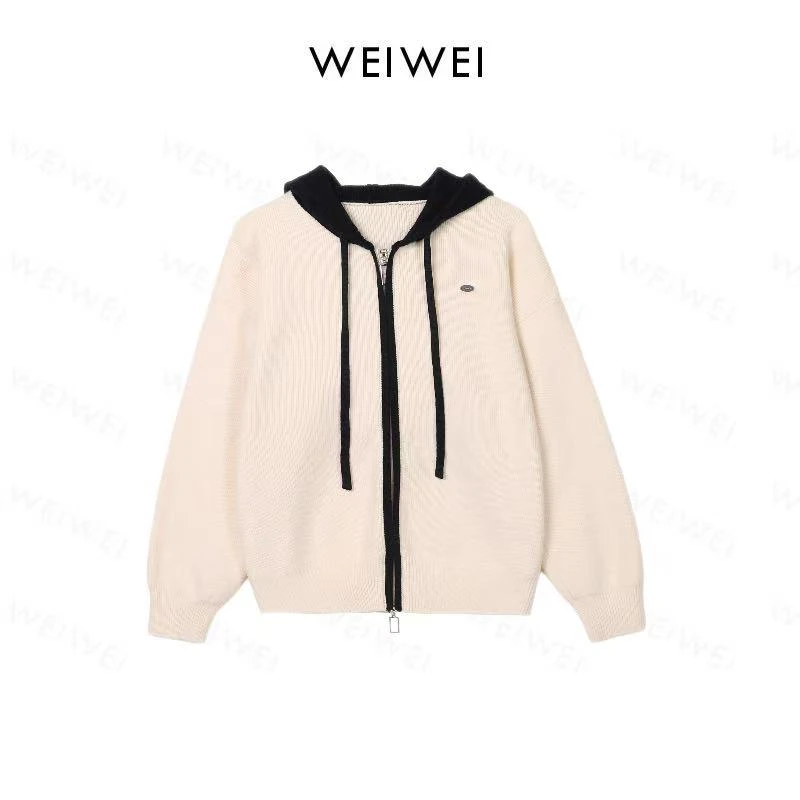 连帽拼色针织衫2612