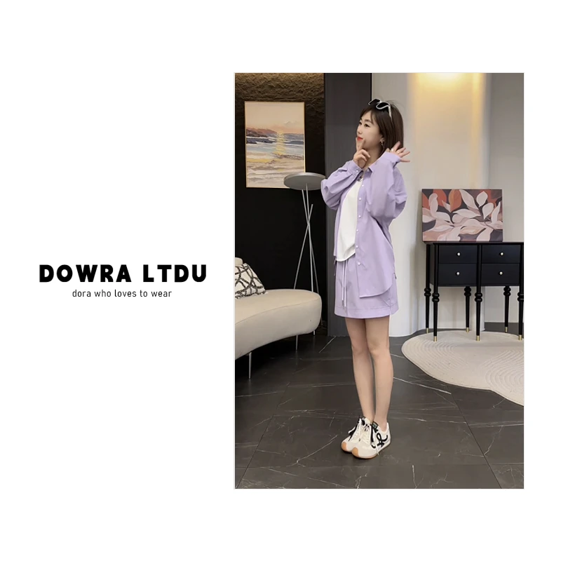 Dowra-LTDU【曼格斯语】25年夏款翻领纯色百搭休闲外套套装女41-008