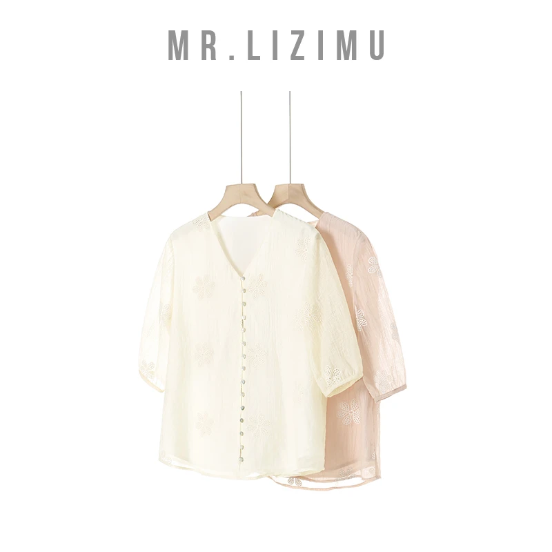 李子木先生镂空花朵设计v领小衫国风新中式甜美可爱风格衣服百搭