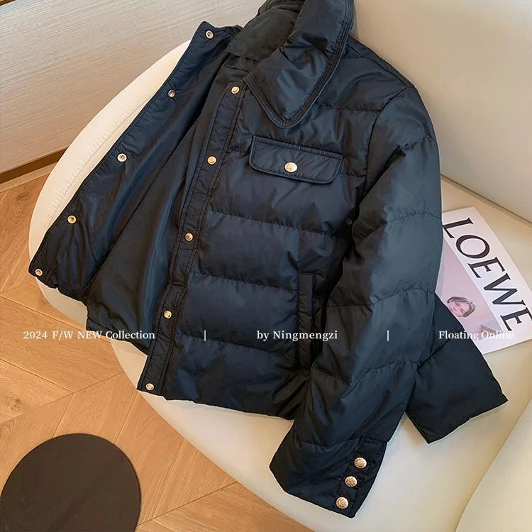 黑色金扣小香风轻薄服女2025冬季新款高级加厚保暖时髦衣外套