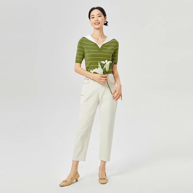 NAERSI/娜尔思气质优雅时尚简约短袖针织衫女新款上衣NZ03863G2