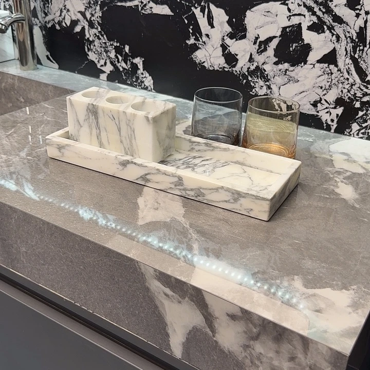 方款大理石大花白牙刷架套装