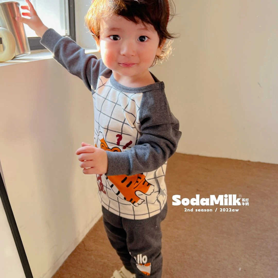 苏打牛奶秋款0-3岁儿童磨毛高腰护肚套装宝宝女童卡通幼儿155