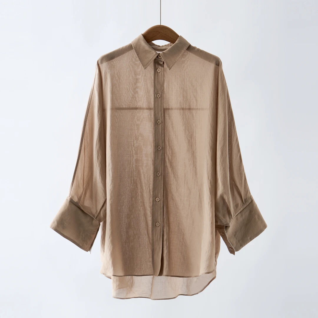 【YS11454】随性松弛文艺feel长袖刺绣翻领衬衫慵懒单排扣时尚衬衣