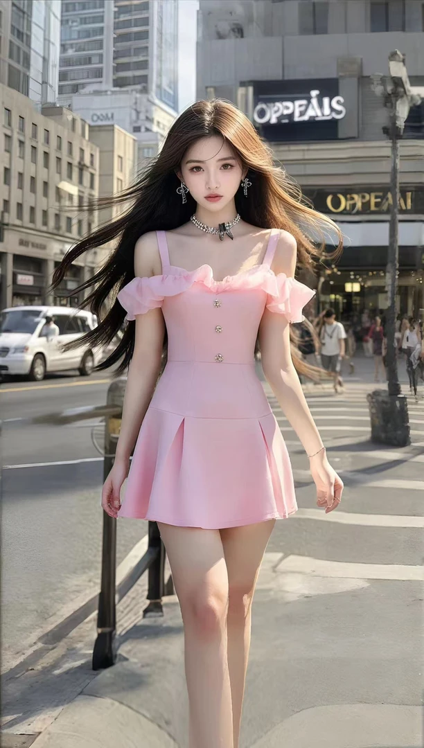 夏季新款粉色一字肩吊带连衣裙女小众时尚气质显瘦高级氛围感裙子