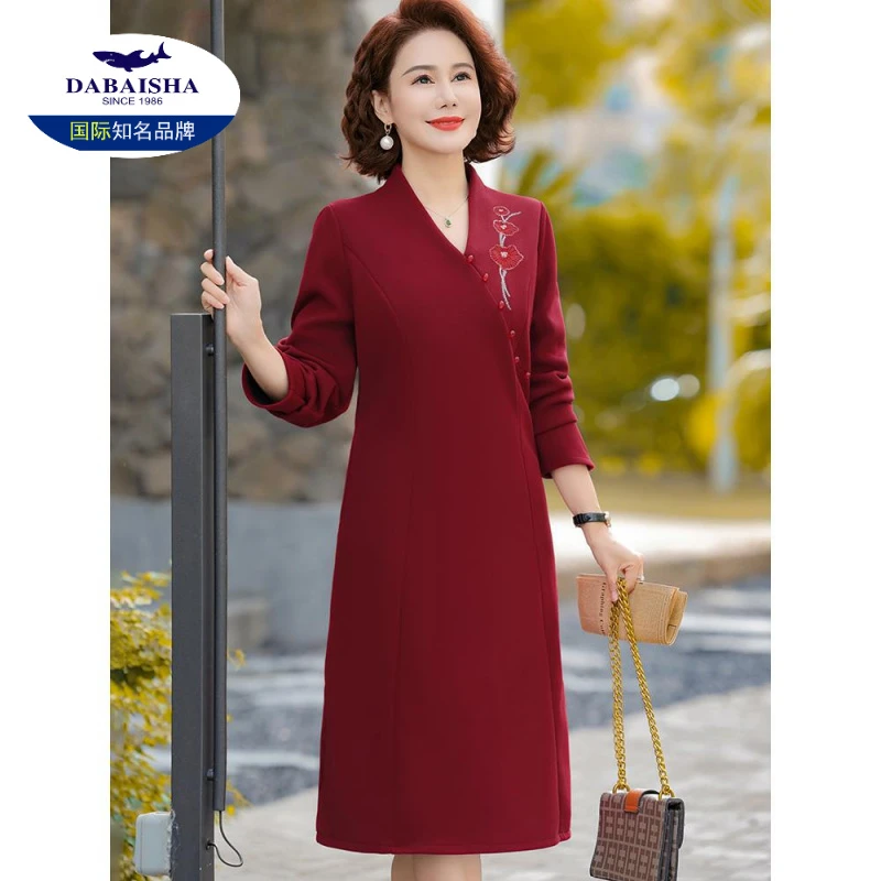 喜婆婆婚宴装妈妈冬加绒连衣裙高贵洋气加厚保暖裙子女