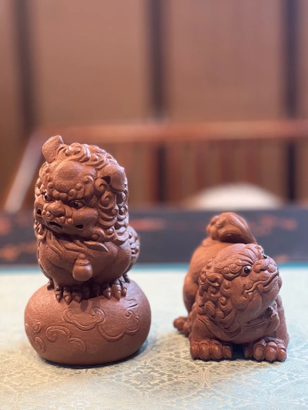 紫砂手工喜狮茶宠红降坡泥
