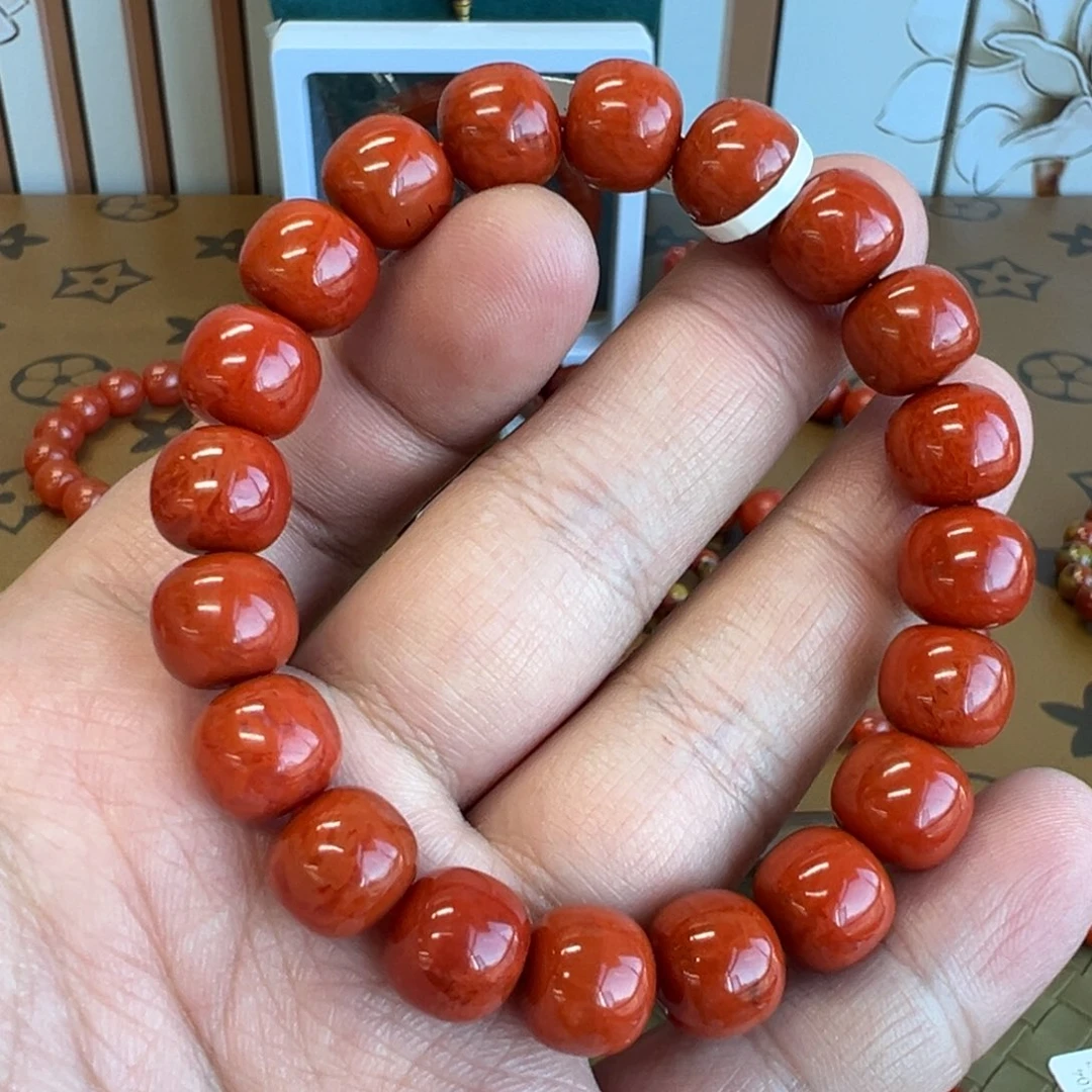 南红玛瑙未镶嵌手串瓦西满肉火焰纹10.8mm