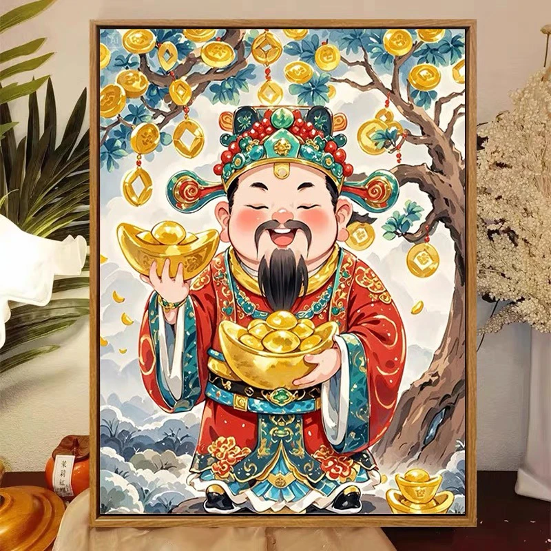 财源滚滚钻石画满钻2025新款财神爷喜庆客厅解压手工钻石绣点贴砖