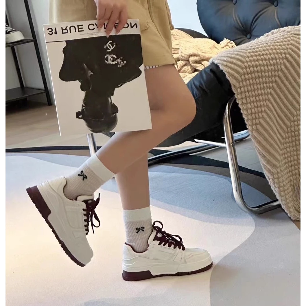 C3482 红色  新款系带厚底休闲运动鞋 女士板鞋