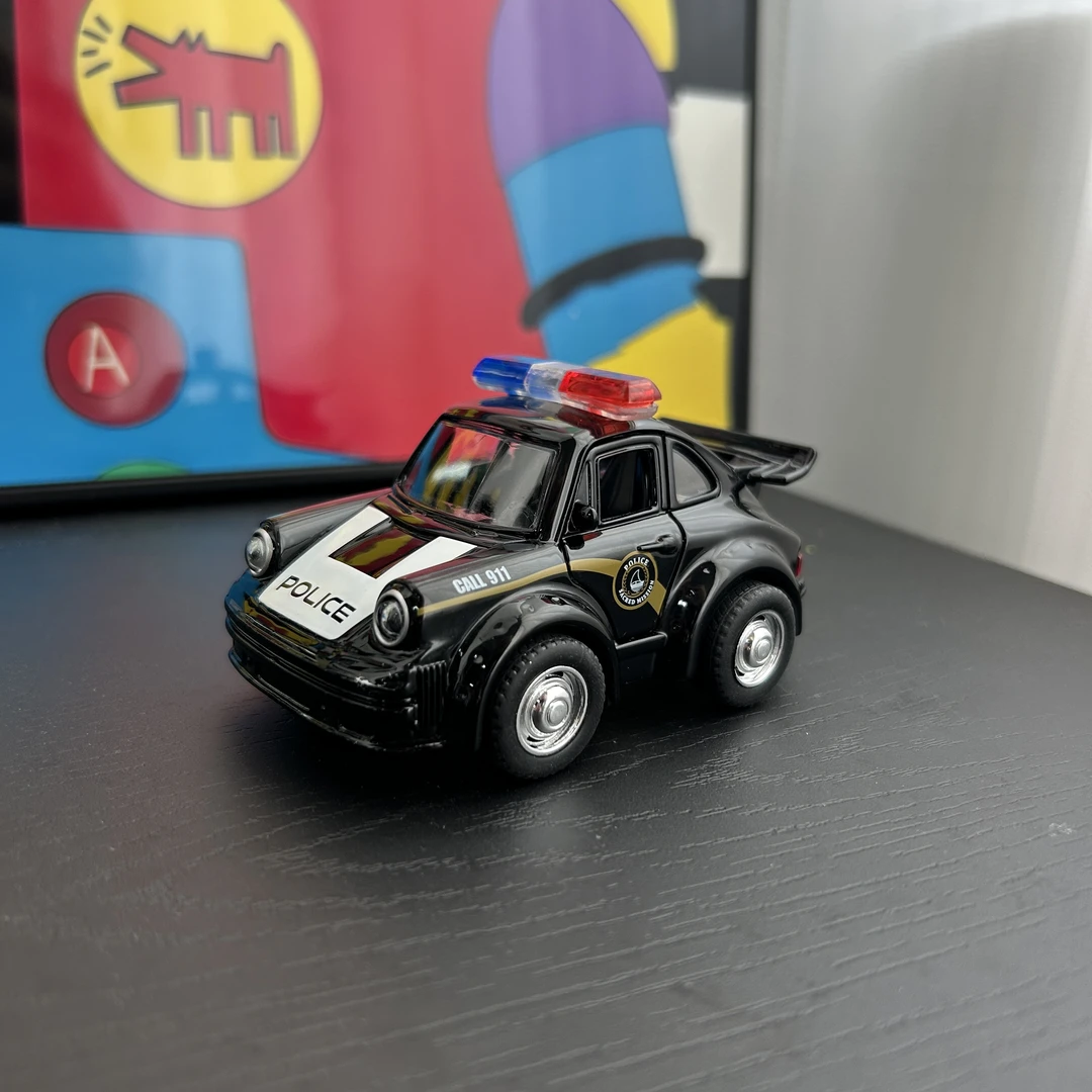 合金声光Q萌黑色警车双开回力车JC