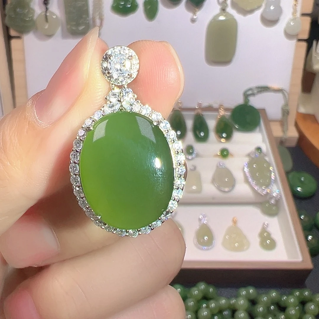 和田玉（碧玉）银S925镶嵌颈饰