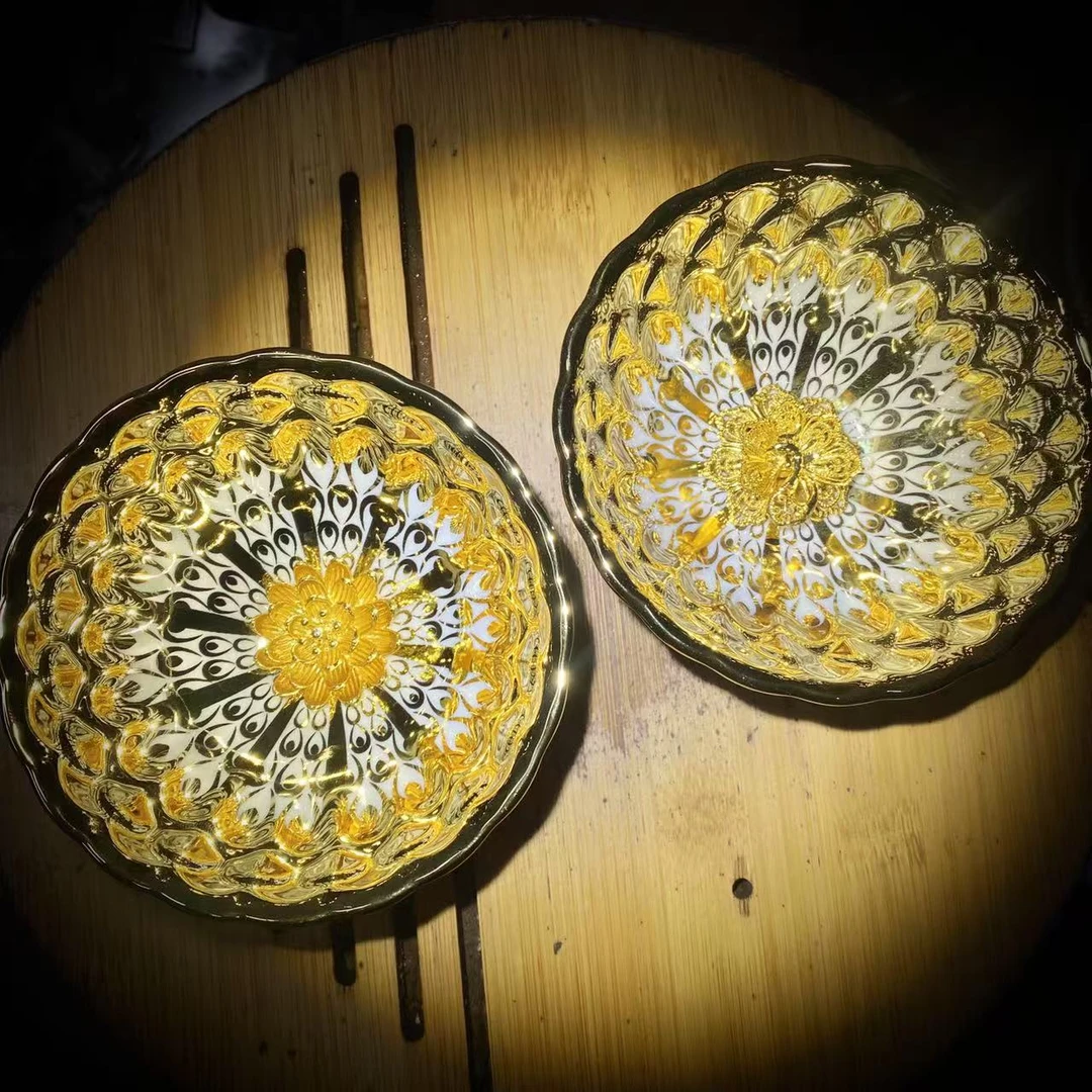 手工茶器 金玉满堂金莲花+金孔雀对杯