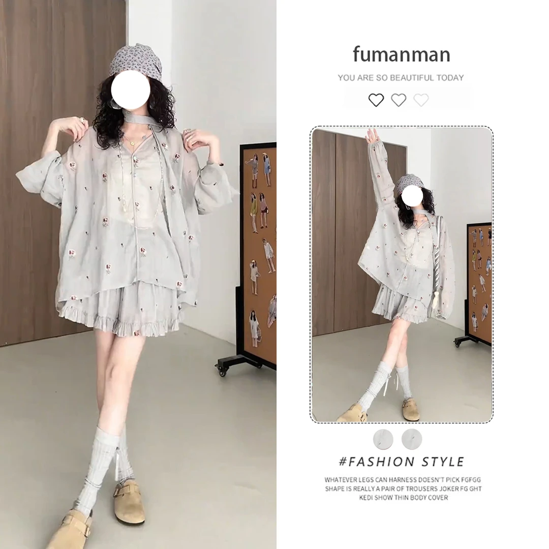 早秋套装女2025新款韩系小众高级感衬衫搭配设计感时尚短裤两件套