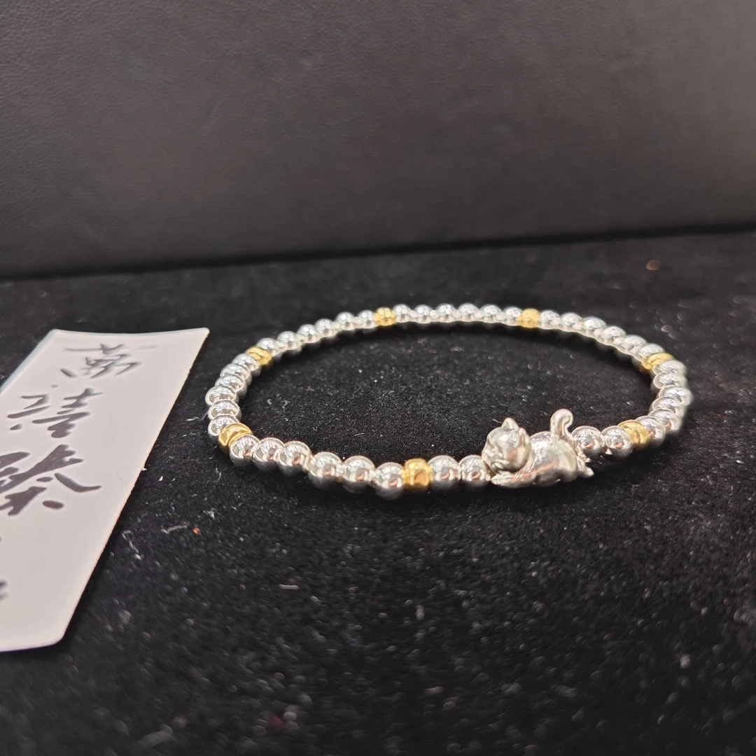 925银手链 4mm银珠趴趴猫手串A781 yy