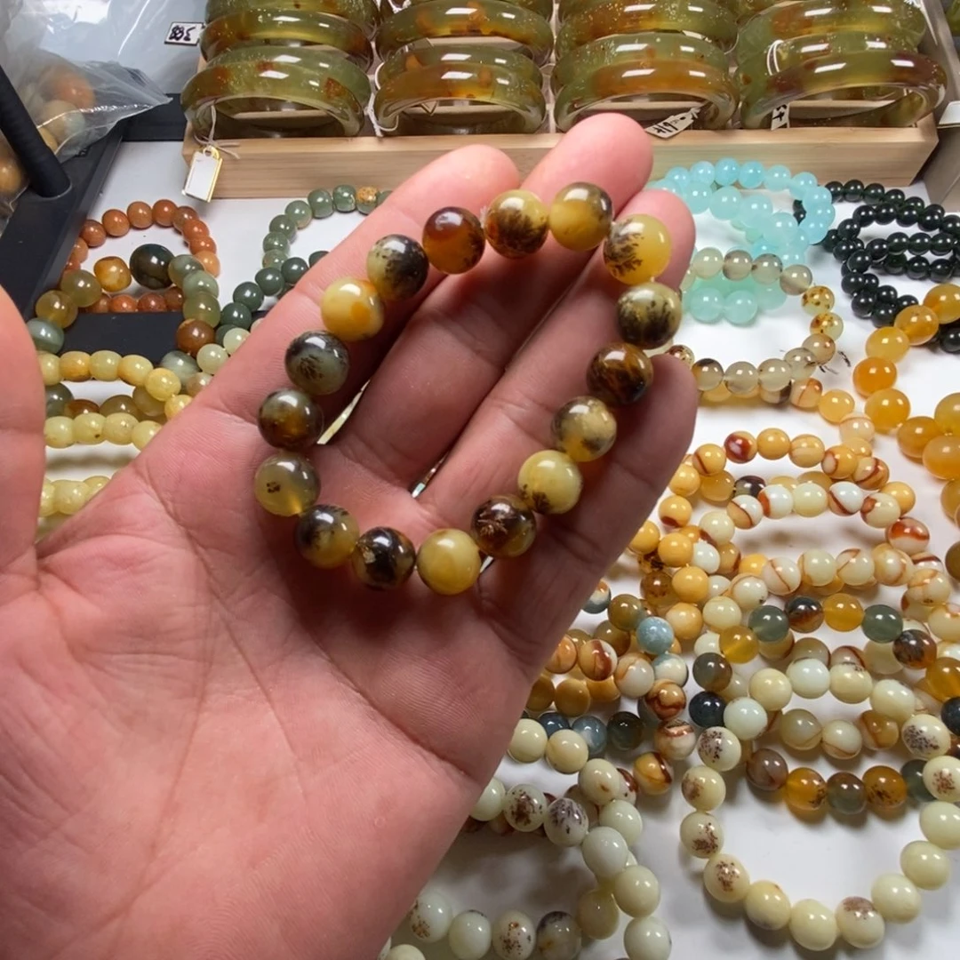 未镶嵌蛇纹石玉手链辽阳红皮子黑草手串卡12