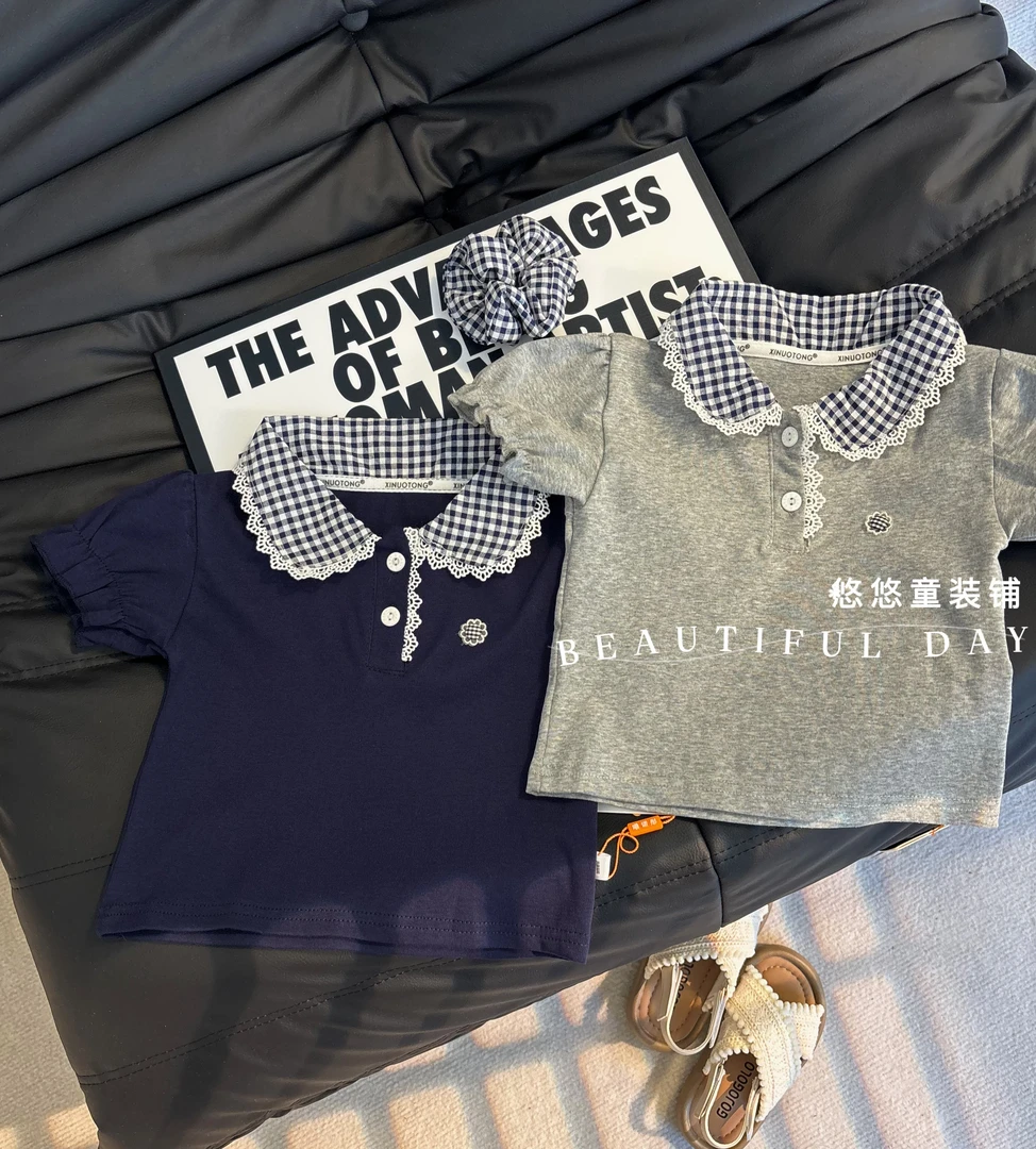 （下单立送发圈）新款儿童时尚百搭休闲短袖洋气夏季翻领T恤