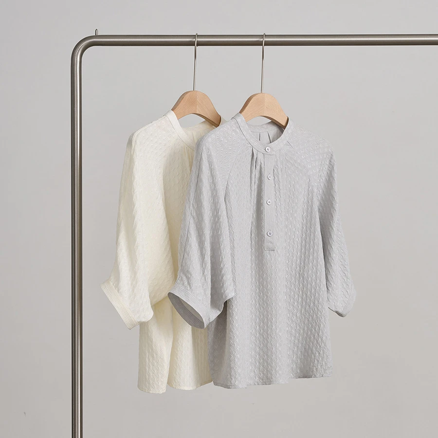 新款真丝透气打底衫桑蚕丝纯色休闲七分袖T恤衬衫百搭上衣