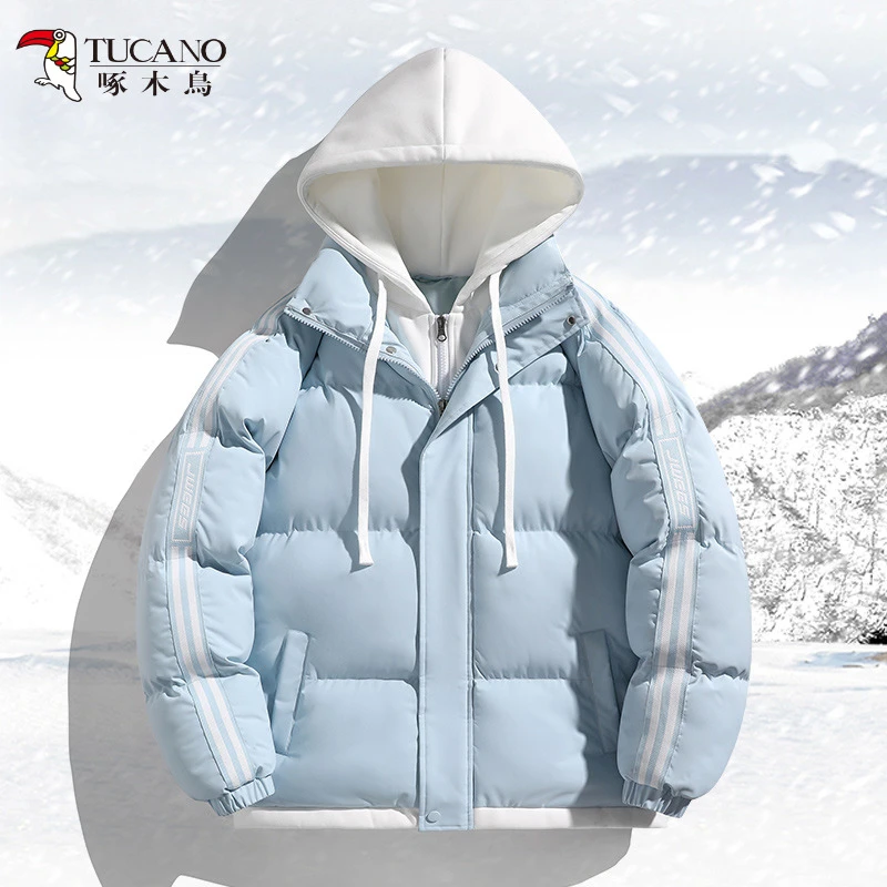 啄木鸟棉服男女新款假两件棉衣外套情侣面包服冬装连帽加厚棉袄子