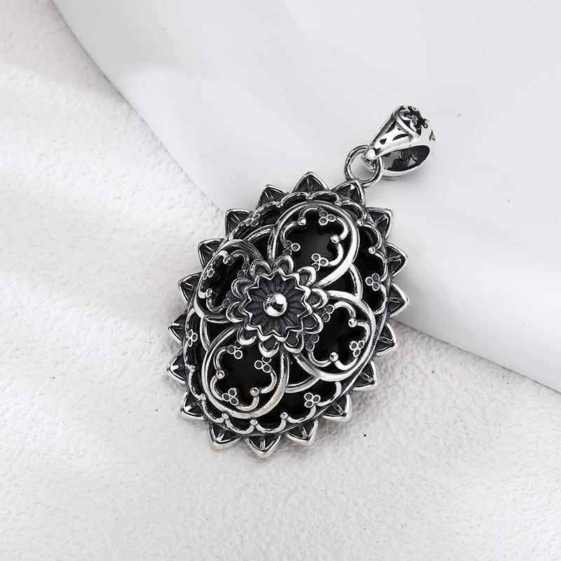 吊坠925银 手工银黑锆花朵吊坠