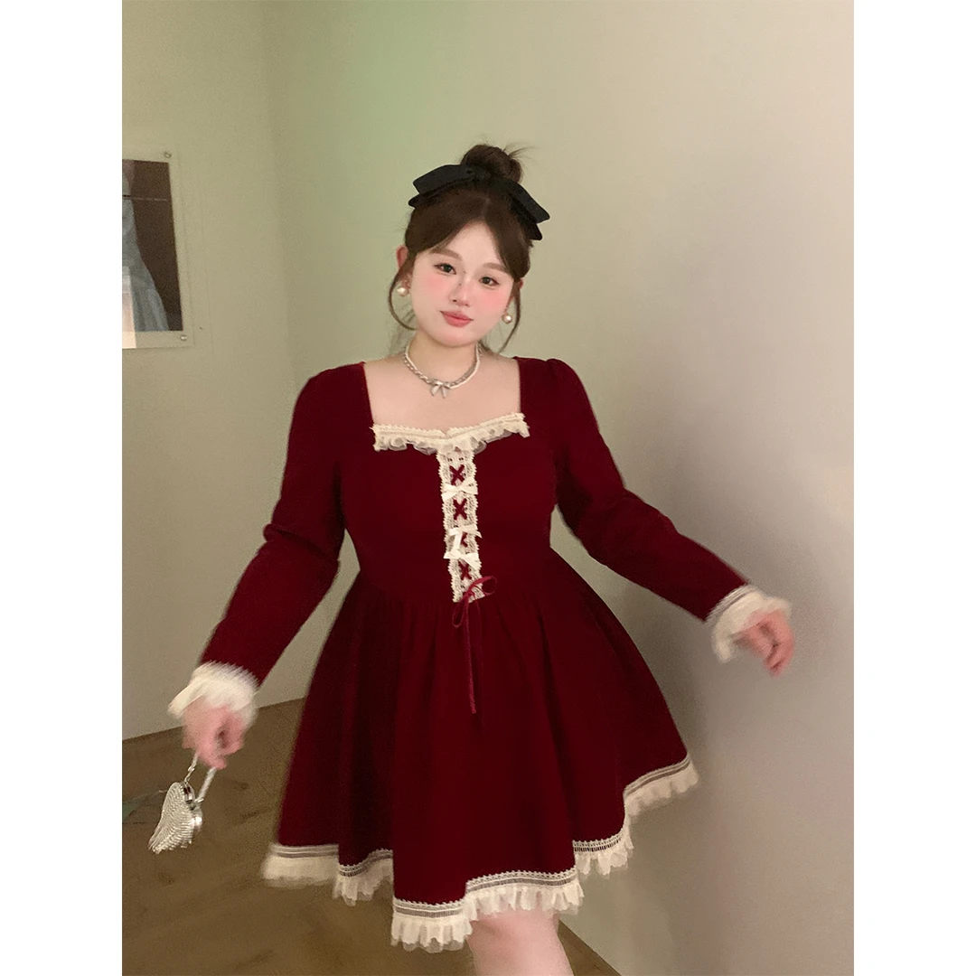 38徐达布【片场】圣诞红色连衣裙女秋冬别致新年宽松裙子L29086C51