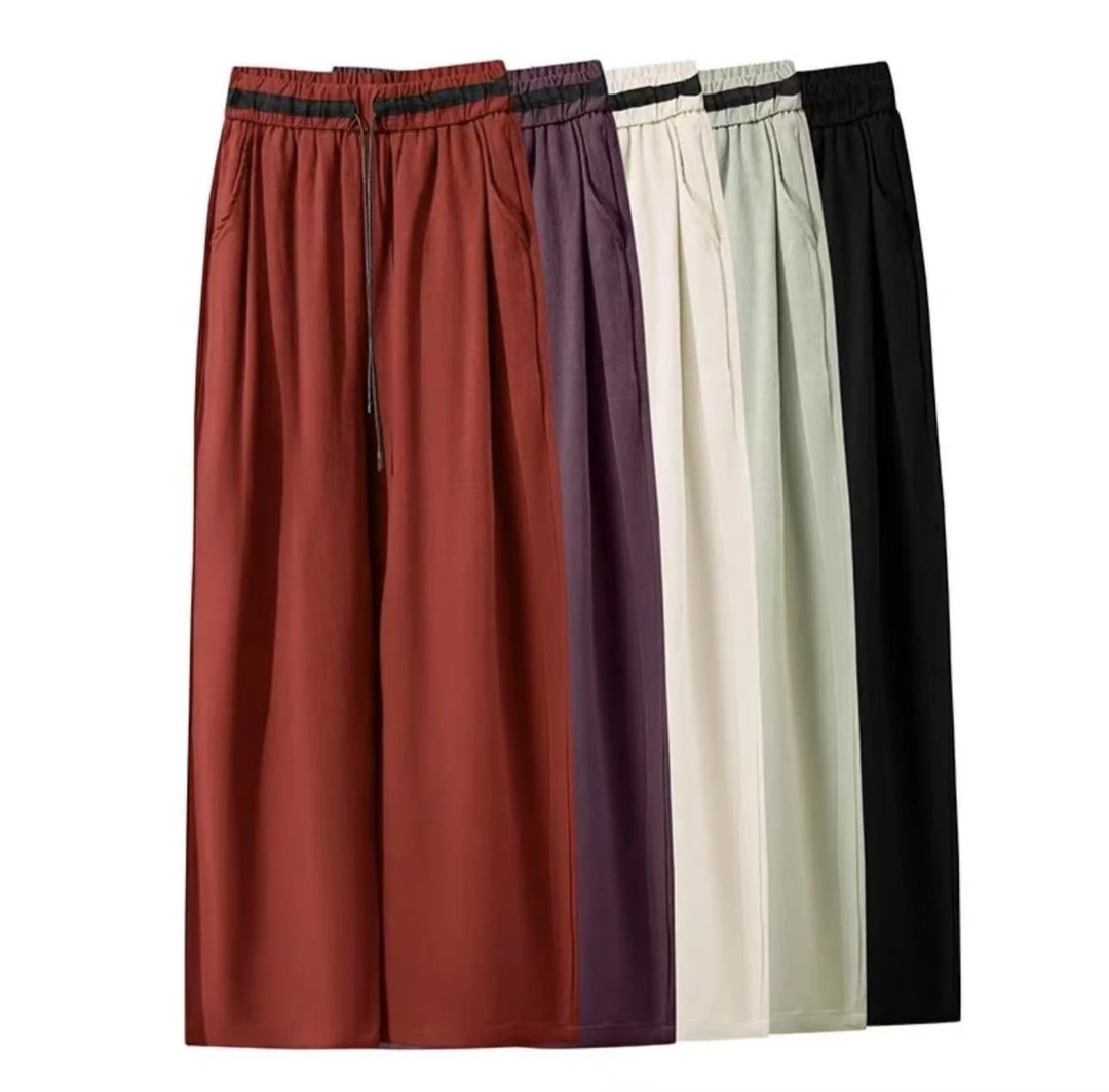 【专柜新品】奢华亚麻阔腿裤垂感设计高腰显瘦直筒休闲裤女夏季宽松