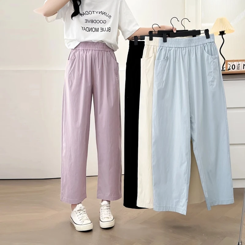 大码胖mm高腰显瘦九分直筒裤夏季柔软百搭梨型身材遮胯休闲裤5080