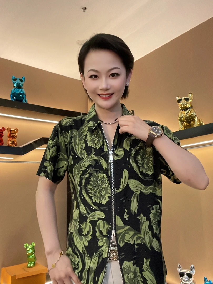 江南婷姐优选欧货-男式立领时尚双拉链百搭套头冰丝短袖男T恤上衣